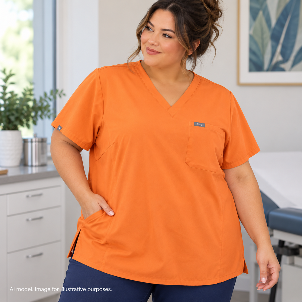 Figs Scrub Top Women 4XL Orange Catarina One Pocket Nurse Vet Tech Medical Logo